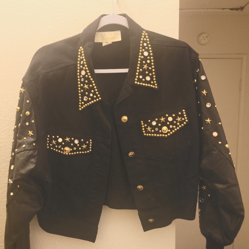 Tamorak Marie Vintage Studded Leather/Denim Jacket